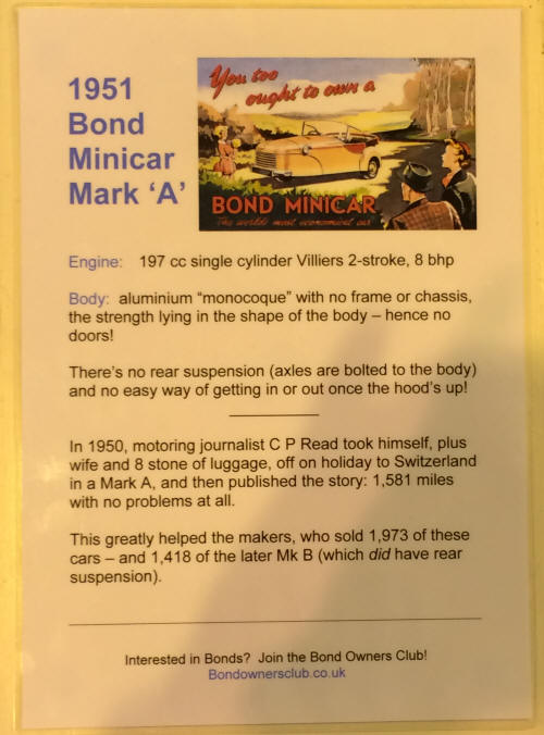 1951 Bond Minicar information board