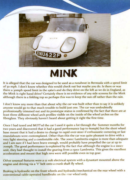 Lambretta Mink information board